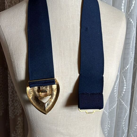 Vintage navy Elastic Stretch Belt with metal gold buckle - Picture 4 of 6